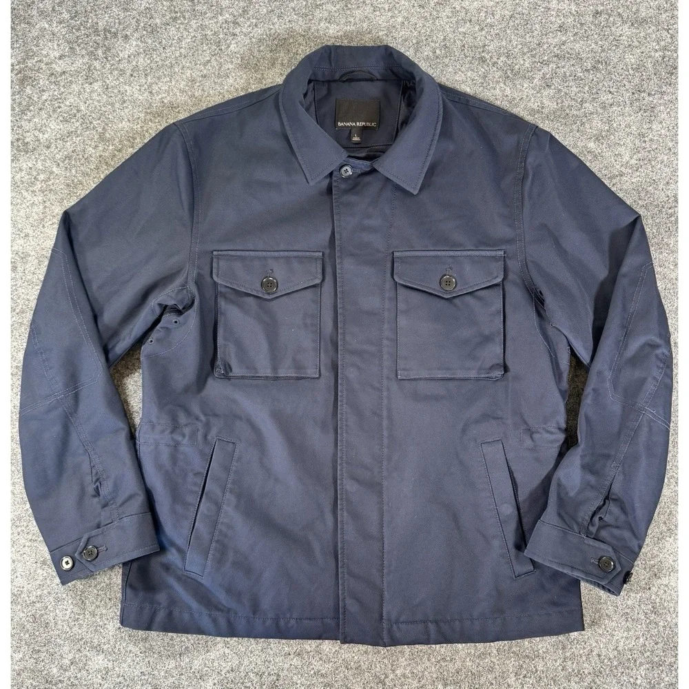 Banana Republic Men's Large Navy Blue Utility Field Jacket Cotton Nylon Lined